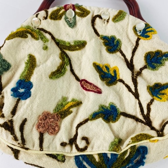 Handmade Small Satchel Tote Embroidery Floral Pear - Picture 2 of 8